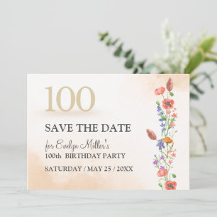 Blommigt 100:e födelsedagen - Elegantens vattenfär Spara Datumet