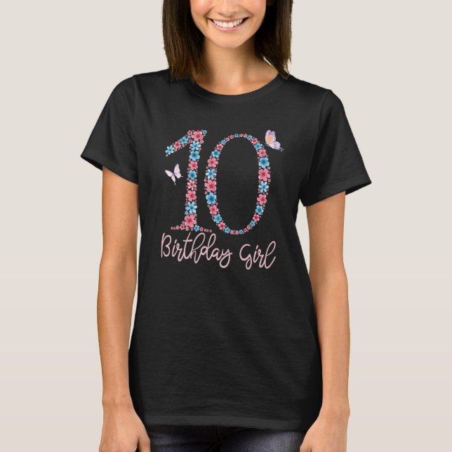 Blommigt 10:e födelsedagsfjäril för flickor t shirt (Framsida)