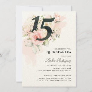 Blommigt 15:e födelsedag Rosa Foliage Quinceanera Inbjudningar