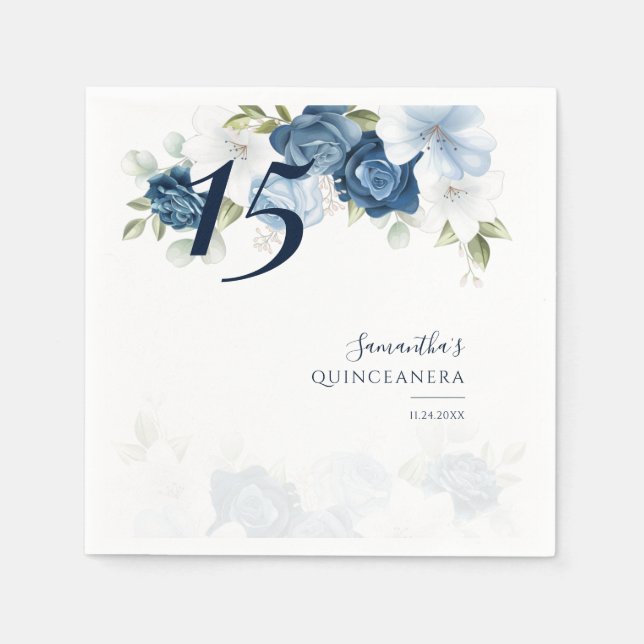 Blommigt 15:e födelsedagen Papper Quinceanera Dust Pappersservett (Framsidan)