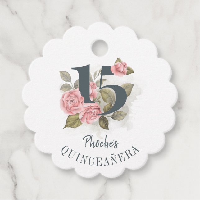 Blommigt 15:e födelsedagen Quinceanera Rustic Gåvor Etiketter (Framsida)