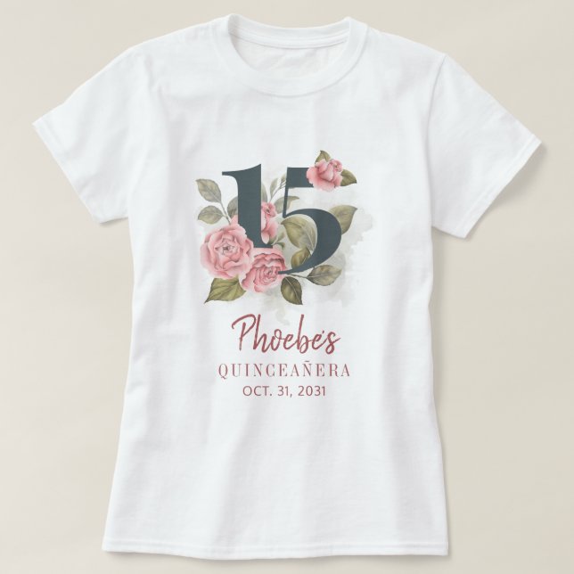 Blommigt 15:e födelsedagskvällen Matching Party T Shirt (Design framsida)