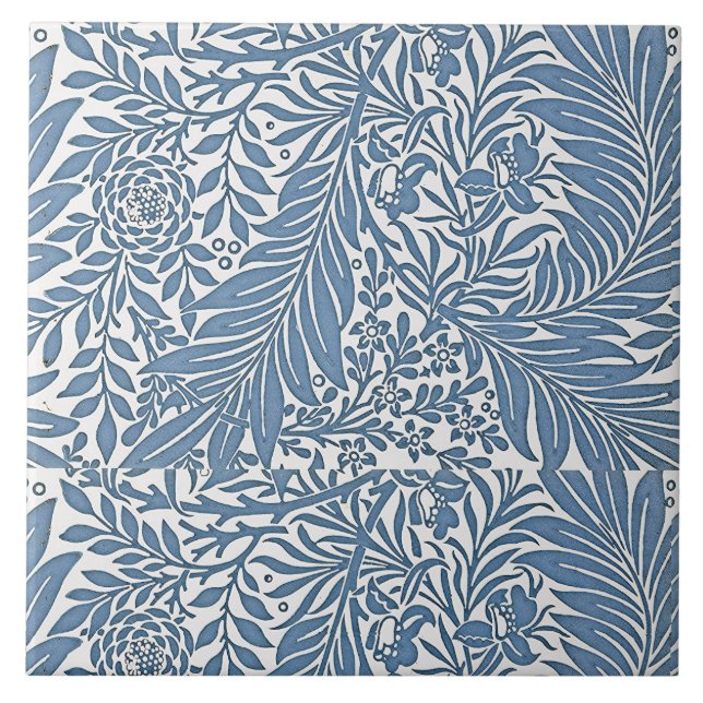 Blommigt 1800-talets Mönster Blue på White Backgro Kakelplatta (Framsidan)