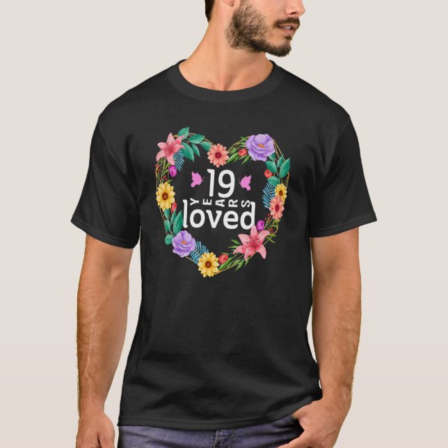Blommigt 19 år gammal Bröllop-årsdag T Shirt (Framsida)
