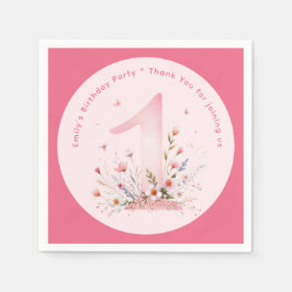 Blommigt 1:a födelsedag Anpassningsbar 1:a Fairy P Pappersservett