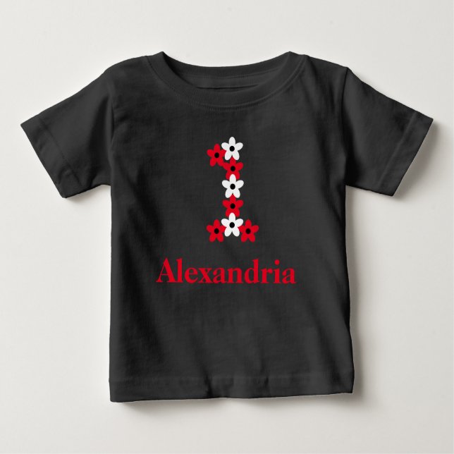 Blommigt 1:a födelsedagen Baby T-Shirt (Framsida)