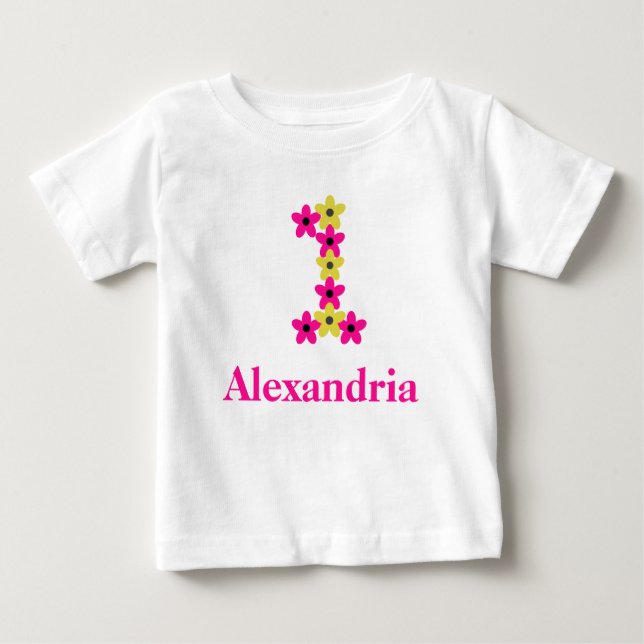 Blommigt 1:a födelsedagen Baby T-Shirt (Framsida)