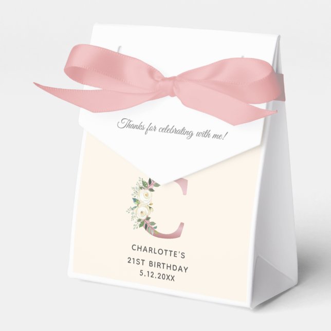 Blommigt 21:a födelsedag Monogram Namn Ro Guld Presentaskar (Framsidan Sidan)