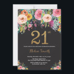 Blommigt 21:a födelsedagsinbjudan Guld Glitter Inbjudningar<br><div class="desc">Blommigt 21:a födelsedagsinbjudan till kvinnor. Vattenfärgsblomma Blommigt blomma. Svarta och Guld Glitter. Rosa,  Gult,  Orange,  Lila blomma. Vuxen födelsedag. Om du vill göra ytterligare anpassningar klickar du på knappen Anpassa och användor verktygen som är utformat för att ändra mallen.</div>