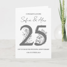 Blommigt 25:e bröllop-årsdagen hälsning kort