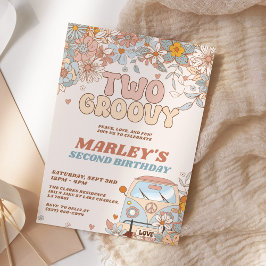 Blommigt 2 Groovy 2:a Födelsedagsfesten Retro Inbjudningar