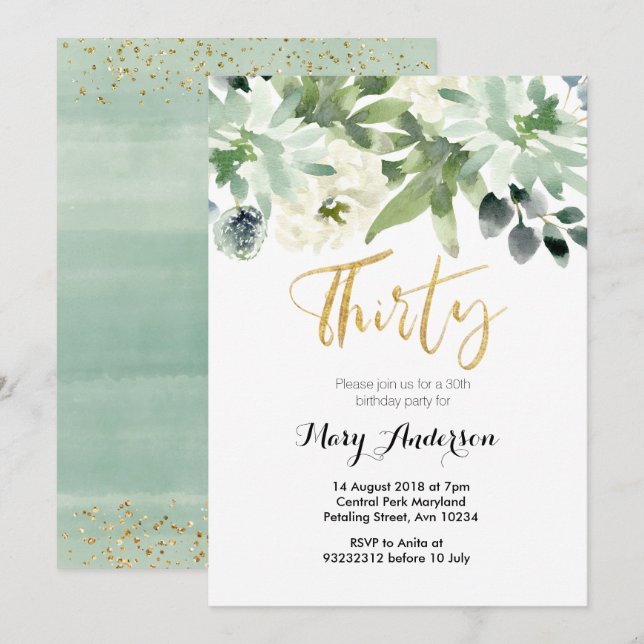 Blommigt 30 30års födelsedag inbjudningskaktus inbjudningar (Fram/baksida)