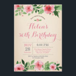 Blommigt 30års födelsedag inbjudan Rosa vattenfärg<br><div class="desc">Blommigt 30års födelsedag inbjudan Rosa vattenfärgsblomma. Vuxen födelsedag. Kvinnor Bday Bash Inbjudan. Rosa Blommigt Flower. Vintage. 13:e 15:e 16:e 18:e 20:e 30:e 40:e 60:e 70:e 80:e 90:e 100:e, alla åldrar. Om du vill göra ytterligare anpassningar klickar du på knappen Anpassa och användor verktygen som är utformat för att ändra mallen....</div>