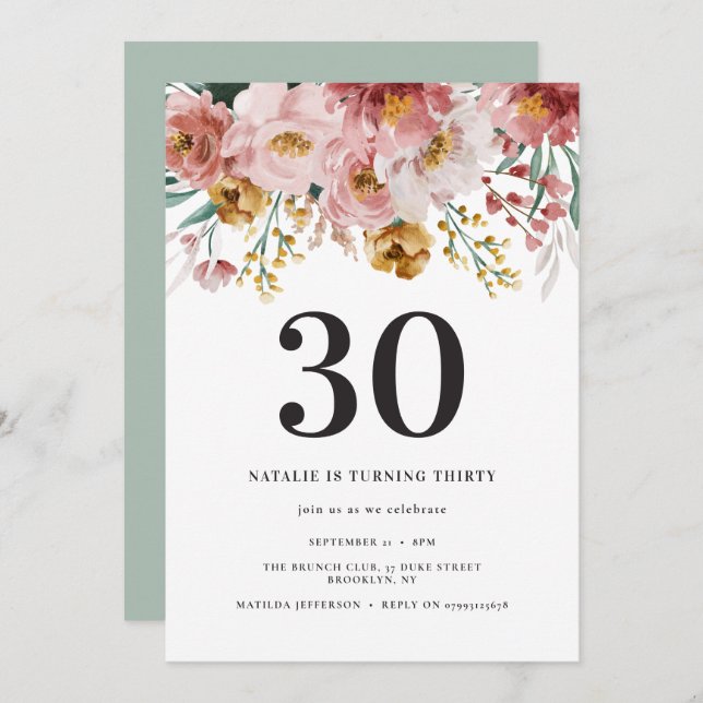 BLOMMIGT 30ÅRS FÖDELSEDAG ROSA CHIC i  (Fram/baksida)