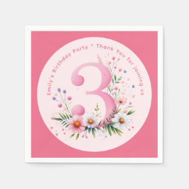 Blommigt 3th Birthday Anpassningsbar Three Fairy P Pappersservett
