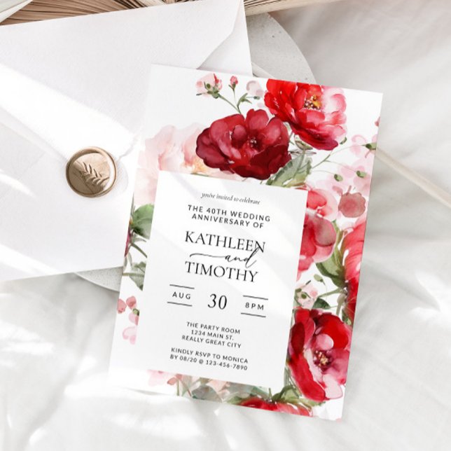 Blommigt 40:e Bröllop-årsinbjudan Inbjudningar (40th Wedding Anniversary Invitation)