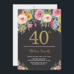 Blommigt 40:e födelsedagsinbjudan Guld Glitter Inbjudningar<br><div class="desc">Blommigt 40:e födelsedagsinbjudan till kvinnor. Vattenfärgsblomma Blommigt blomma. Svarta och Guld Glitter. Rosa,  Gult,  Orange,  Lila blomma. Vuxen födelsedag.
Om du vill göra ytterligare anpassningar klickar du på knappen Anpassa och användor verktygen som är utformat för att ändra mallen.</div>