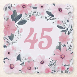 Blommigt 45:e Födelsedagsfesten Pastel Rosa Flower Underlägg Papper