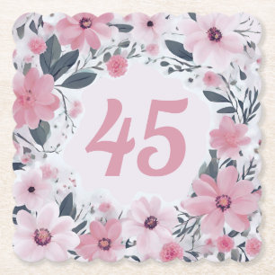 Blommigt 45:e Födelsedagsfesten Pastel Rosa Flower Underlägg Papper