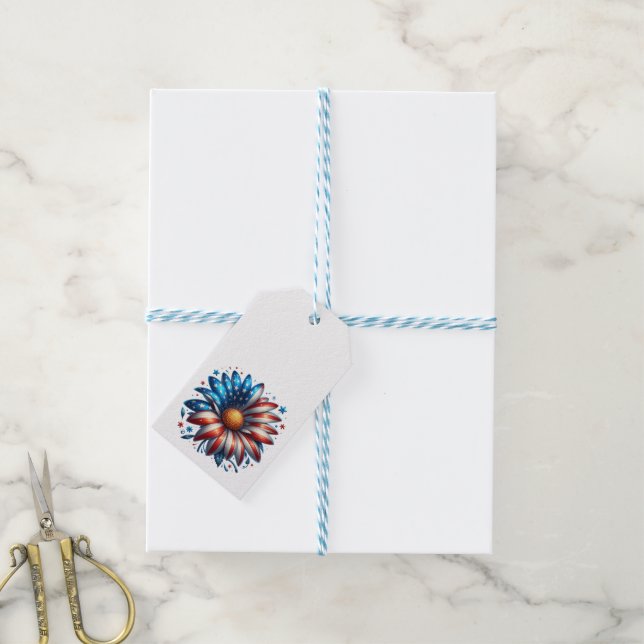 Blommigt 4 juli presentetikett (Med Snöre)