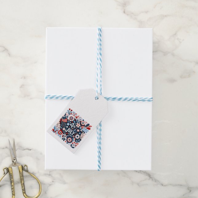 Blommigt 4 juli presentetikett (Med Snöre)