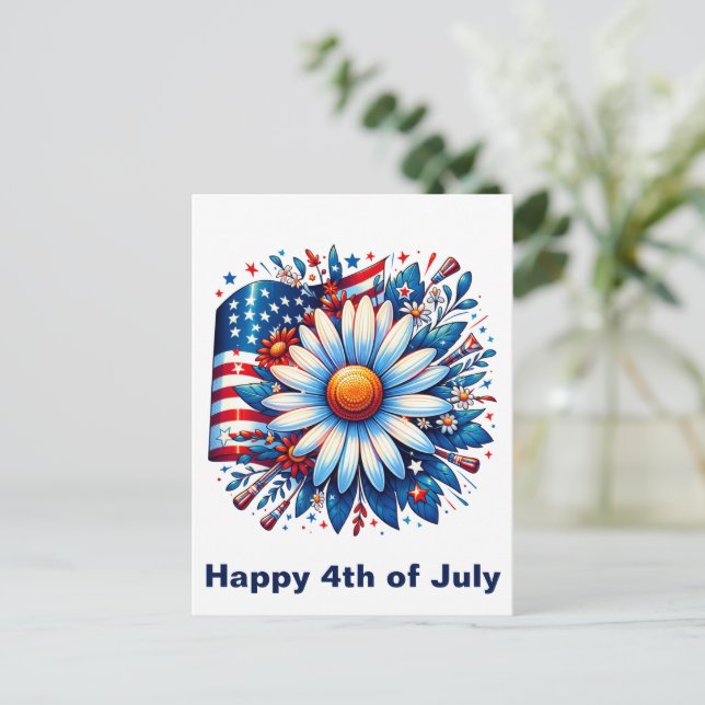 Blommigt 4 juli vykort (Stående Fram)