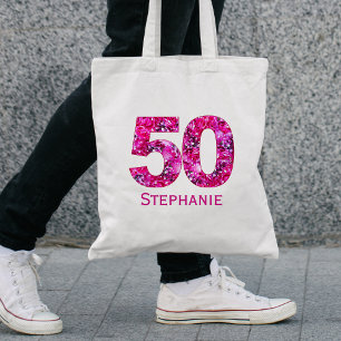 Blommigt 50-årsdag för väskan modern personlig tygkasse