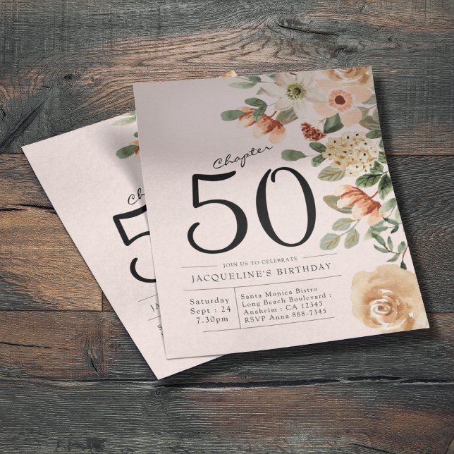 Blommigt 50:e födelsedagsbudgetinbjudan flygblad (Budget floral 50th birthday invitations. Personalize with your details to make it unique.
 )