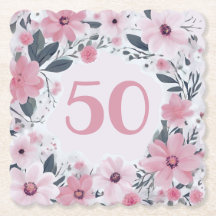 Blommigt 50:e Födelsedagsfesten Pastel Rosa Flower