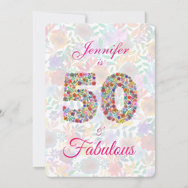 Blommigt 50 och Fabulous 50:e födelsedagsfirande Inbjudningar (Framsida)