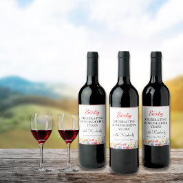 Blommigt 60 år flaska 60 år party vinflaska etikett