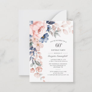 Blommigt 60:e födelsedag Dusty Blue Watercolor Anteckningskort