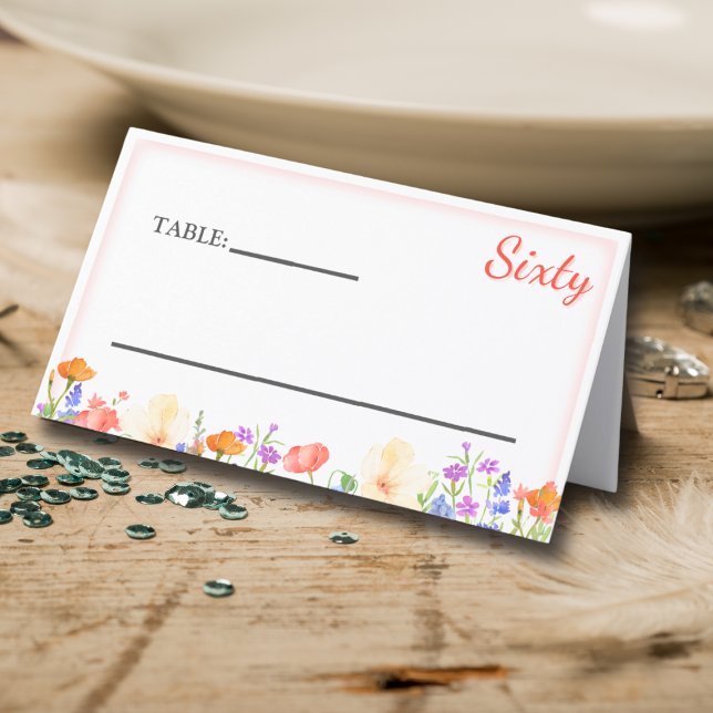 Blommigt 60:e födelsedagsfesten blommor i 60 elega placeringskort (Skapare uppladdad)