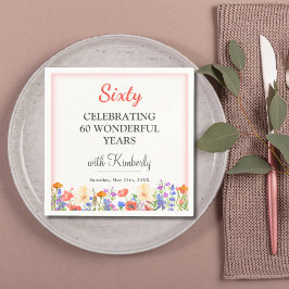 Blommigt 60:e födelsedagsfestens blöjor 60 år blom pappersservett