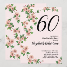 Blommigt 60:e födelsedagsinbjudan till  Rosa