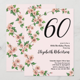 Blommigt 60:e födelsedagsinbjudan till  Rosa Inbjudningar