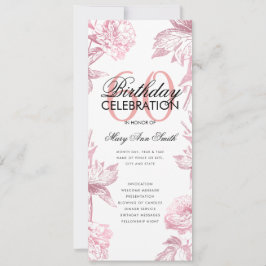 Blommigt 60:e födelsedagsprogrammet Ro Guld Menu Inbjudningar