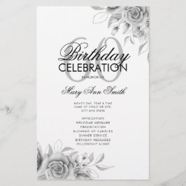 Blommigt 60:e födelsedagsprogrammet Silver w/ Menu Flygblad