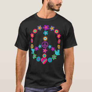 Blommigt 60s 70s Flower Power Dove Hippie Gift T Shirt