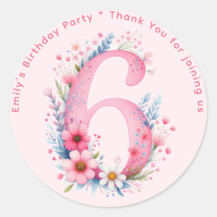 Blommigt 6e Birthday Tack favoriserar sex Anpassni Runt Klistermärke