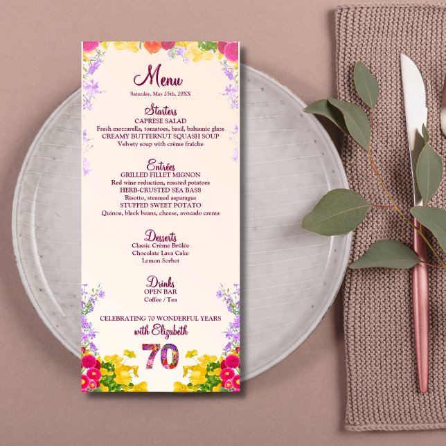 Blommigt 70:e eleganten för födelsedagskort 70 år meny (Skapare uppladdad)