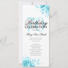 Blommigt 70:e födelsedagsprogrammet Teal w/ Menu Inbjudningar