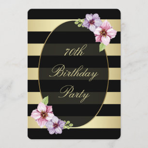 Blommigt 70:e  Vågrät Black Guld Rand Inbjudningar