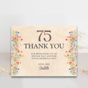 Blommigt 75:e födelsedag - Elegant Wildblomma 70 å Tack Kort