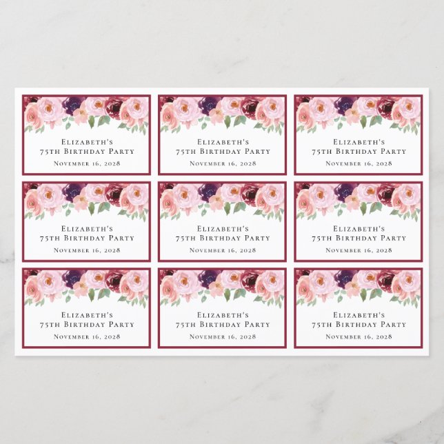 Blommigt 75:e Födelsedagsfest: Inga presenthölje (Baksida)