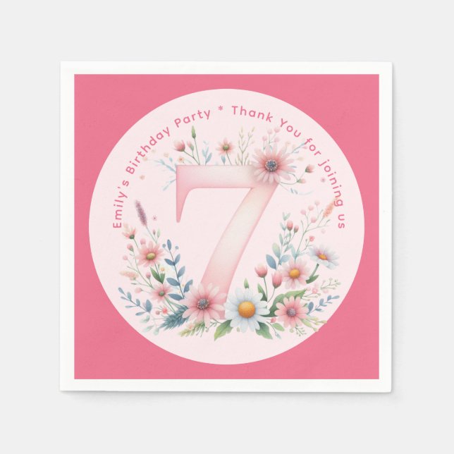 Blommigt 7:e Birthday Anpassningsbar Seven Fairy P Pappersservett (Framsidan)
