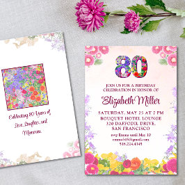 Blommigt 80-årsinbjudan 80-eleganters kort