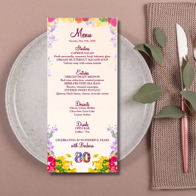 Blommigt 80:e eleganten för födelsedagskort 80 år meny (Skapare uppladdad)