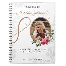 Blommigt 80:e födelsedag Vit Guld fotbok Anteckningsbok