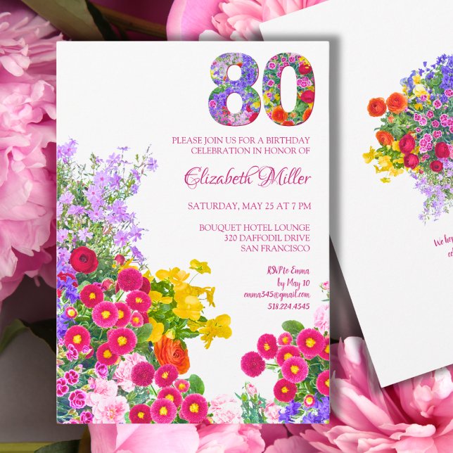 Blommigt 80:e födelsedagen - Eleganten Garden Part Inbjudningar (Skapare uppladdad)